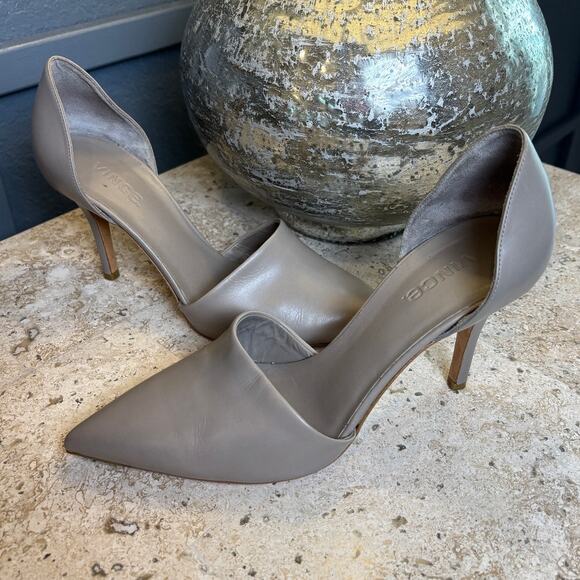 Vince Women's Claire D'Orsay Pointy Toe Leather Grey Gray Pumps Size 8 1/2 M - Picture 1 of 6